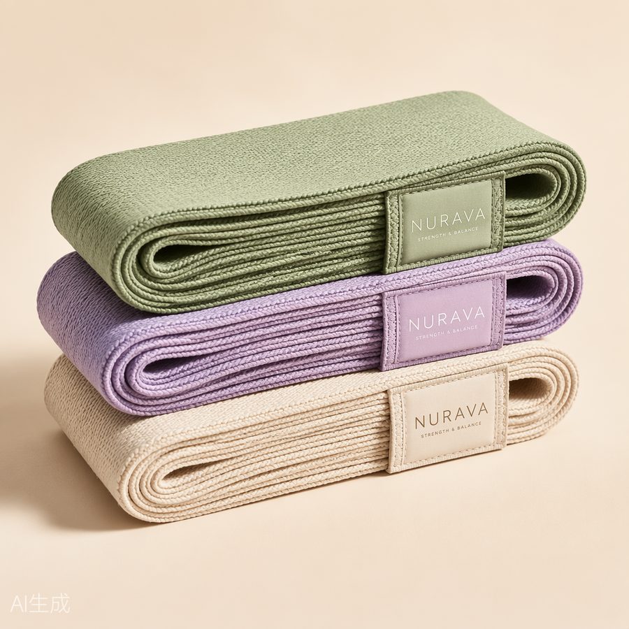 Set of three fabric resistance bands in soft colours